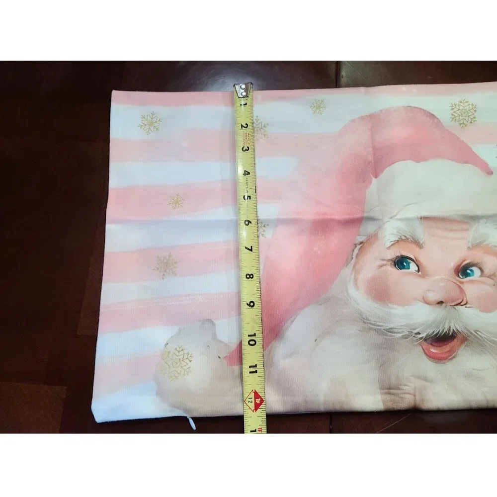 Santa Christmas Pillow Cover Holiday Decor Soft Pink Xmas Accent Throw Case 20